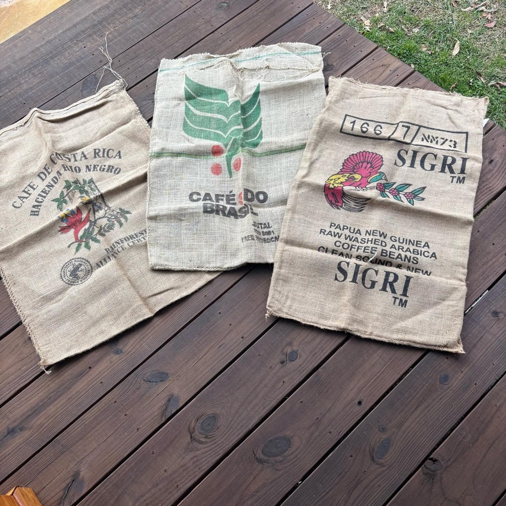 3 Burlap Coffee Sacks For Crafting or Decor - Picture 2 of 11